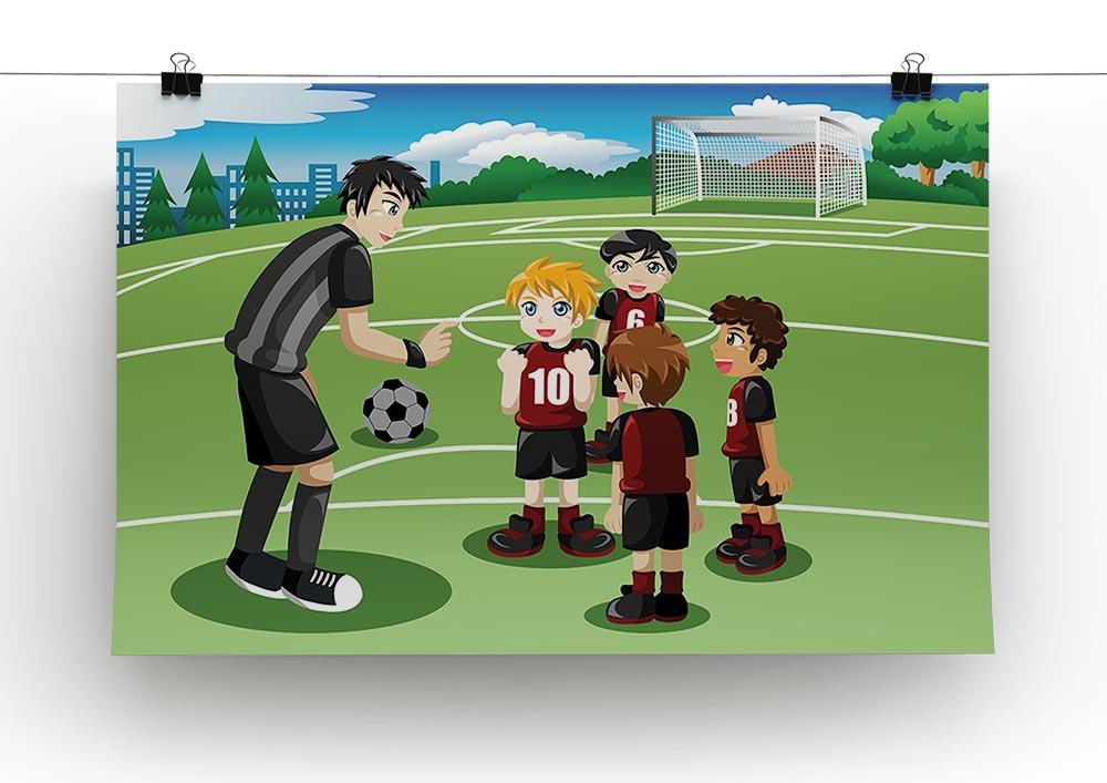 Kids in soccer field listening to their coach Canvas Print or Poster - Canvas Art Rocks - 2