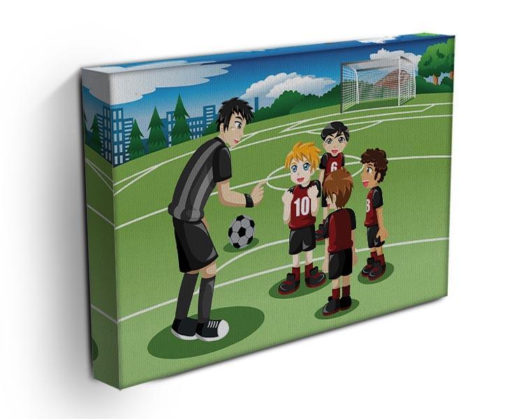 Kids in soccer field listening to their coach Canvas Print or Poster - Canvas Art Rocks - 3
