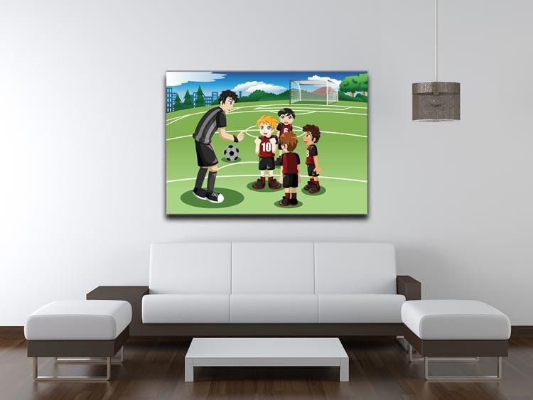 Kids in soccer field listening to their coach Canvas Print or Poster - Canvas Art Rocks - 4