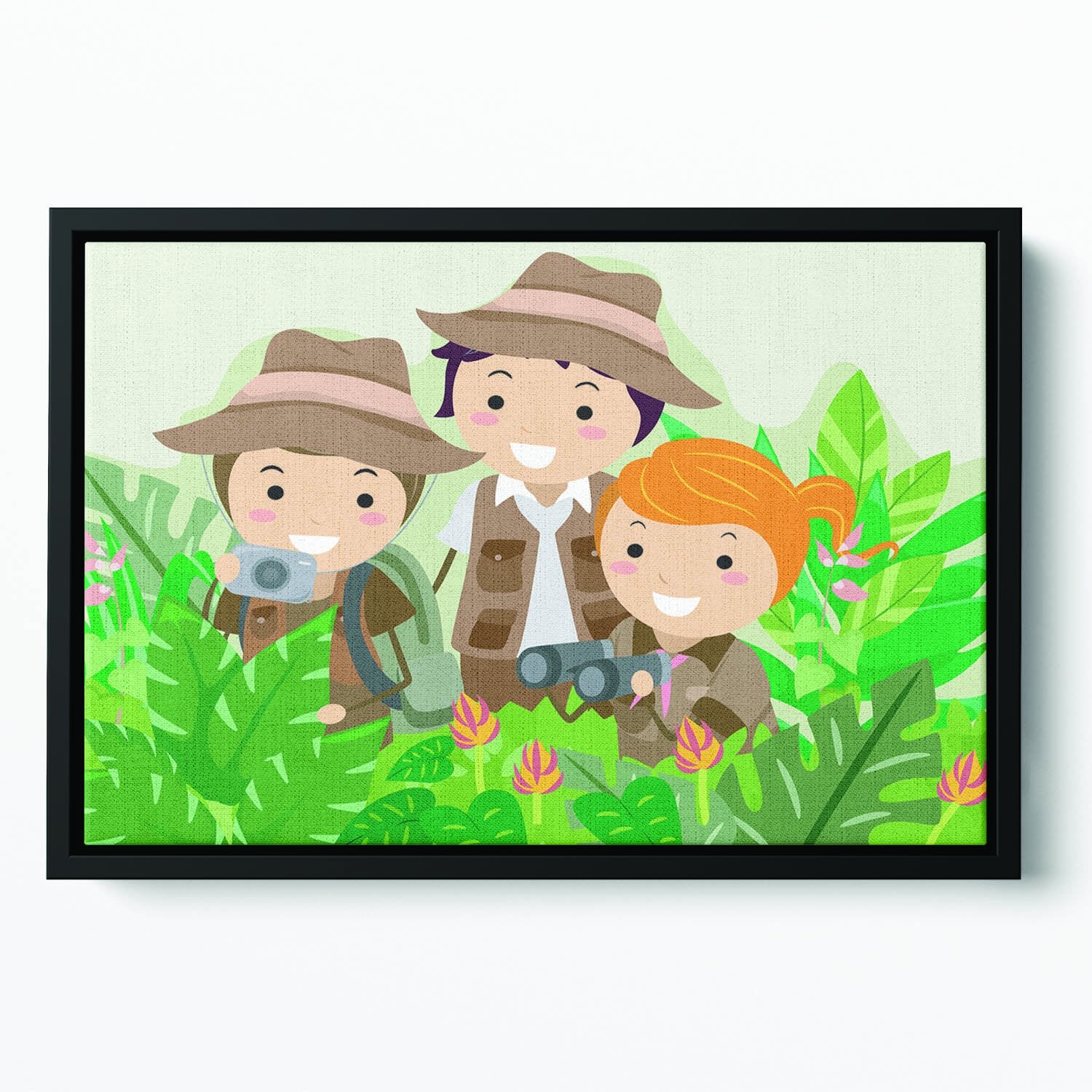 Kids on a Safari Adventure Floating Framed Canvas