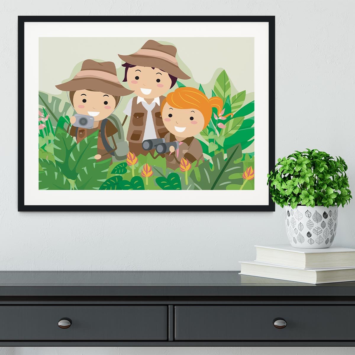 Kids on a Safari Adventure Framed Print - Canvas Art Rocks - 1