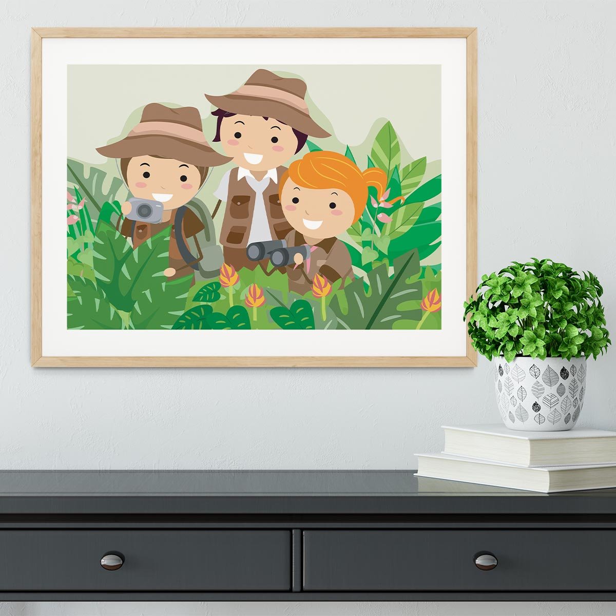 Kids on a Safari Adventure Framed Print - Canvas Art Rocks - 3