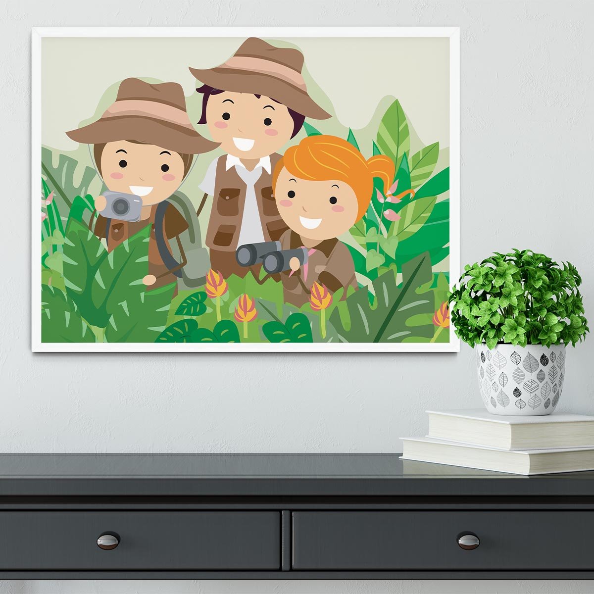 Kids on a Safari Adventure Framed Print - Canvas Art Rocks -6