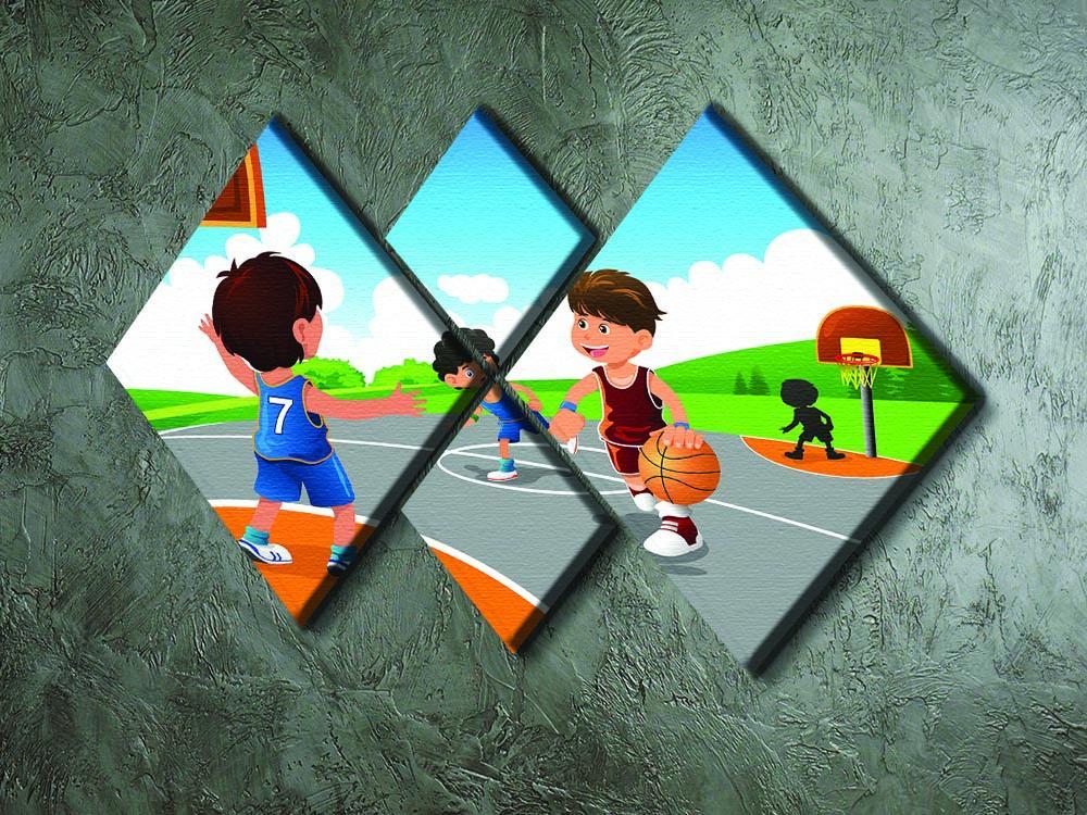Kids playing basketball in a playground 4 Square Multi Panel Canvas - Canvas Art Rocks - 2