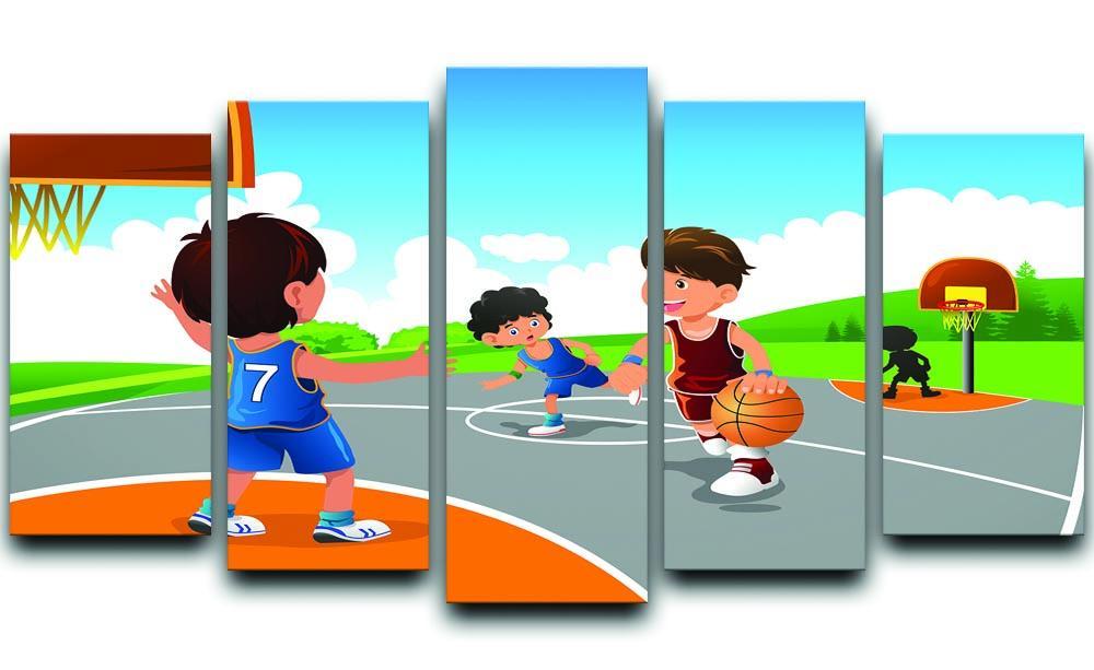 Kids playing basketball in a playground 5 Split Panel Canvas  - Canvas Art Rocks - 1