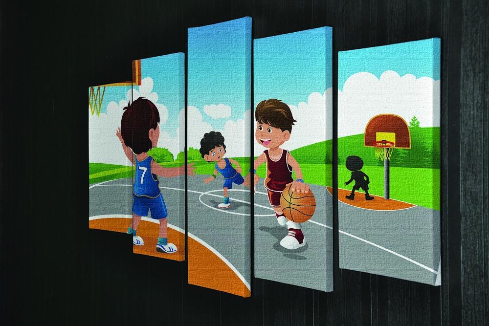 Kids playing basketball in a playground 5 Split Panel Canvas - Canvas Art Rocks - 2