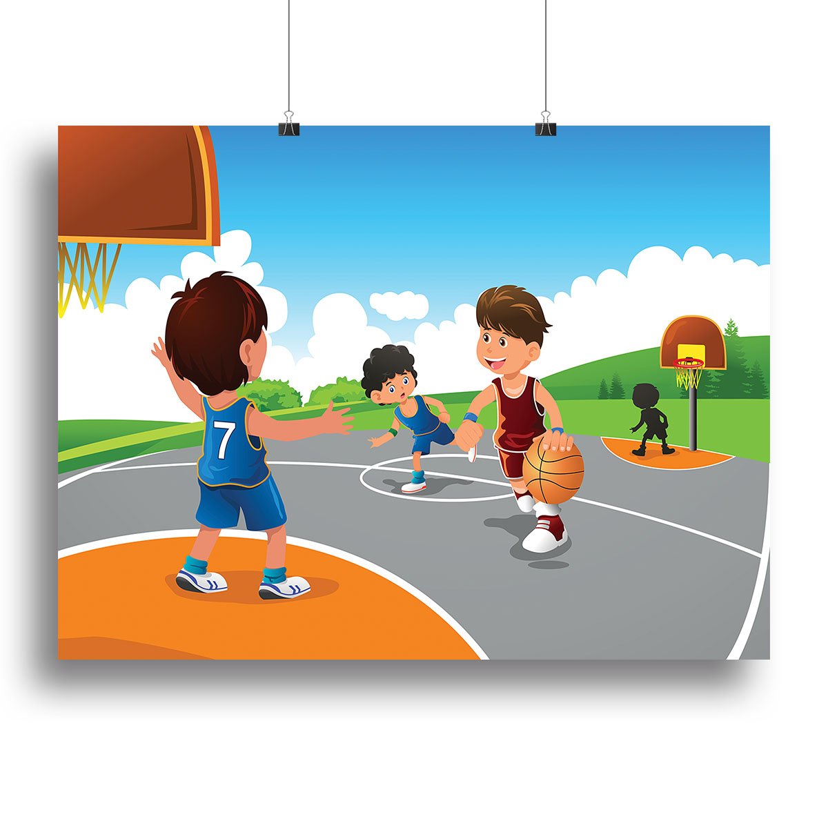 Kids playing basketball in a playground Canvas Print or Poster