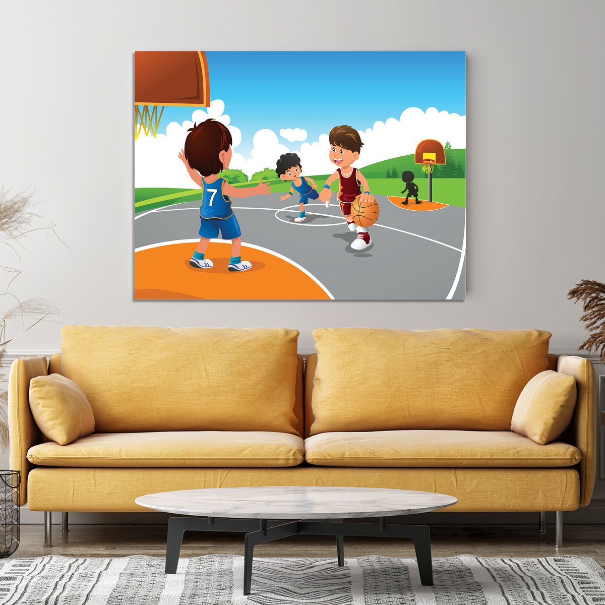 Kids playing basketball in a playground Canvas Print or Poster