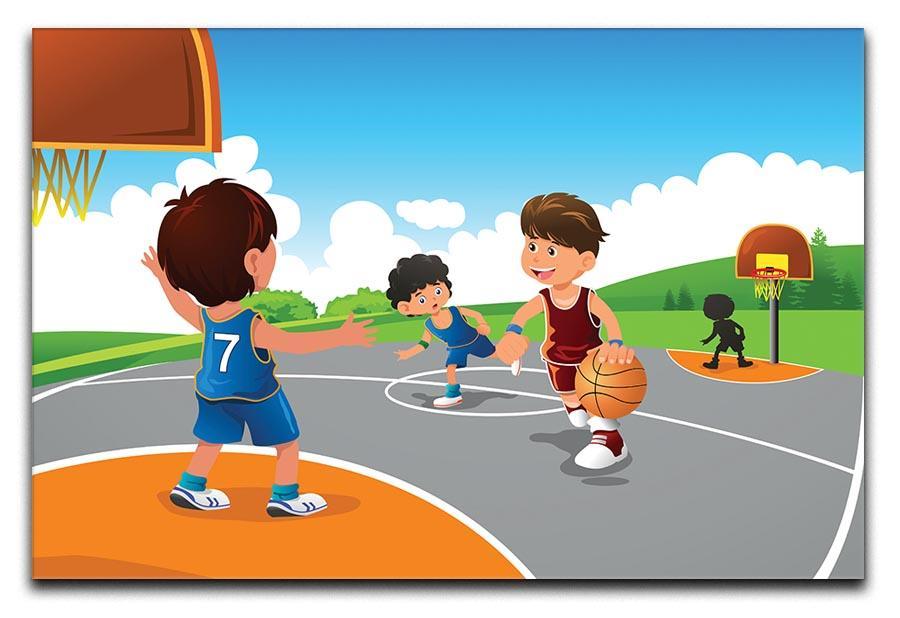 Kids playing basketball in a playground Canvas Print or Poster  - Canvas Art Rocks - 1