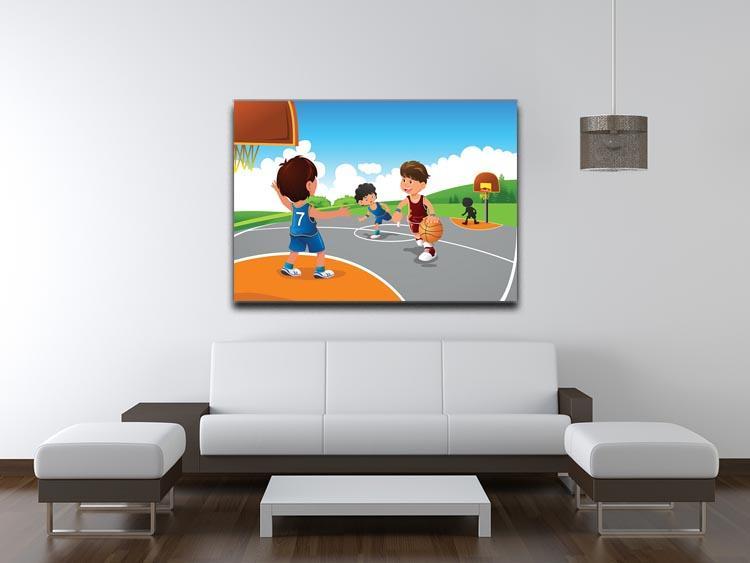 Kids playing basketball in a playground Canvas Print or Poster - Canvas Art Rocks - 4