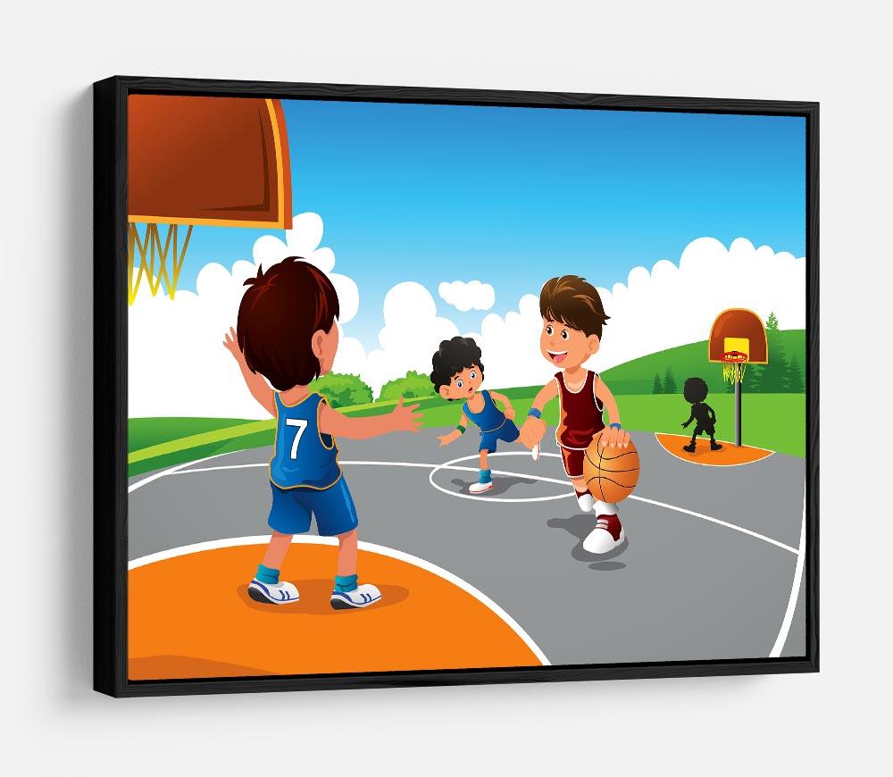 Kids playing basketball in a playground HD Metal Print