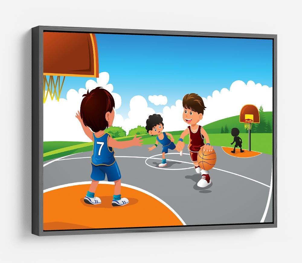 Kids playing basketball in a playground HD Metal Print