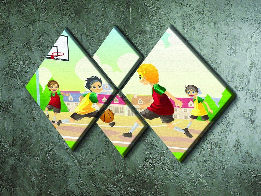 Kids playing basketball in the suburban area 4 Square Multi Panel Canvas - Canvas Art Rocks - 2
