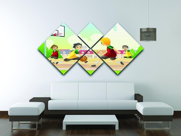 Kids playing basketball in the suburban area 4 Square Multi Panel Canvas - Canvas Art Rocks - 3