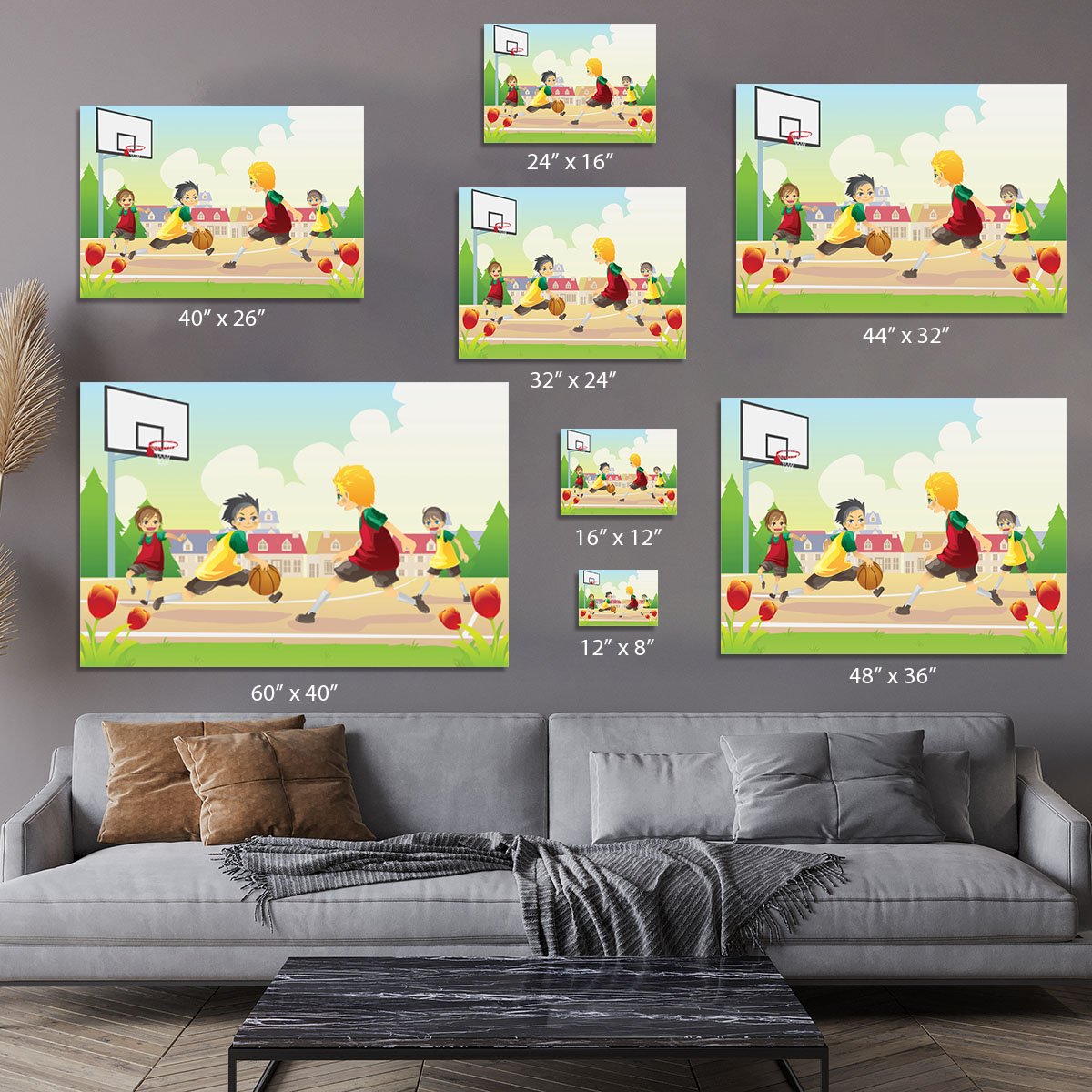 Kids playing basketball in the suburban area Canvas Print or Poster