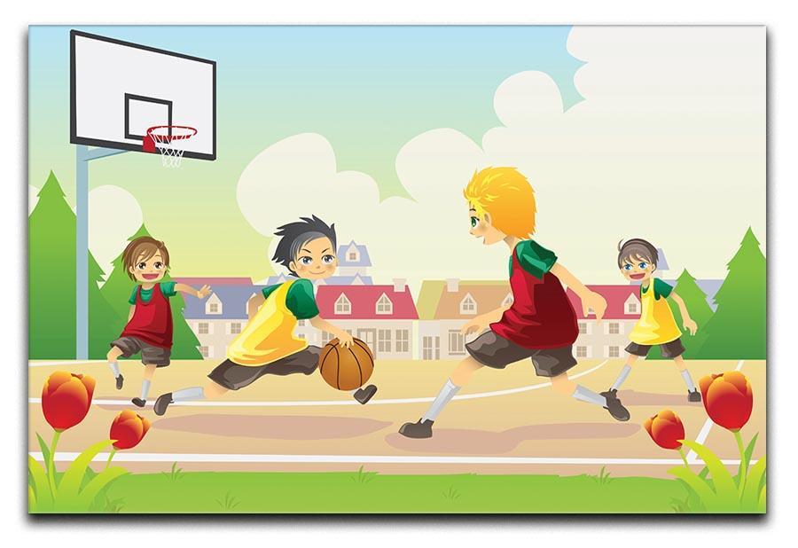 Kids playing basketball in the suburban area Canvas Print or Poster  - Canvas Art Rocks - 1