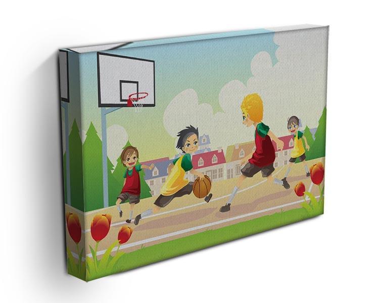 Kids playing basketball in the suburban area Canvas Print or Poster - Canvas Art Rocks - 3