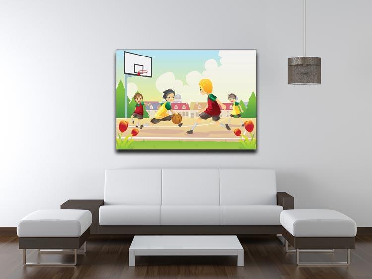 Kids playing basketball in the suburban area Canvas Print or Poster - Canvas Art Rocks - 4