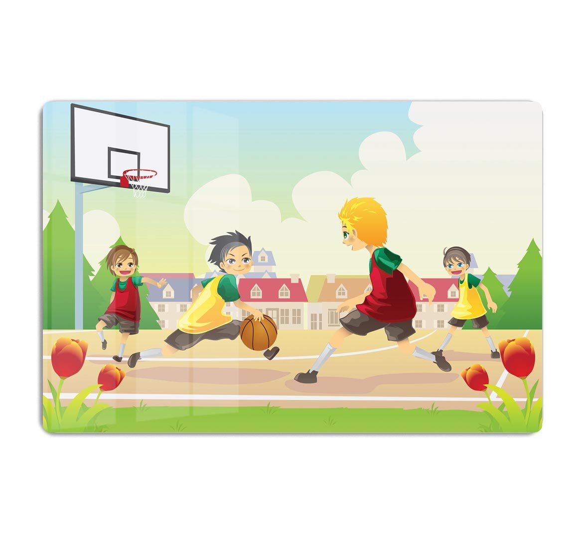 Kids playing basketball in the suburban area HD Metal Print