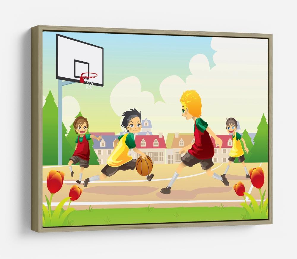 Kids playing basketball in the suburban area HD Metal Print