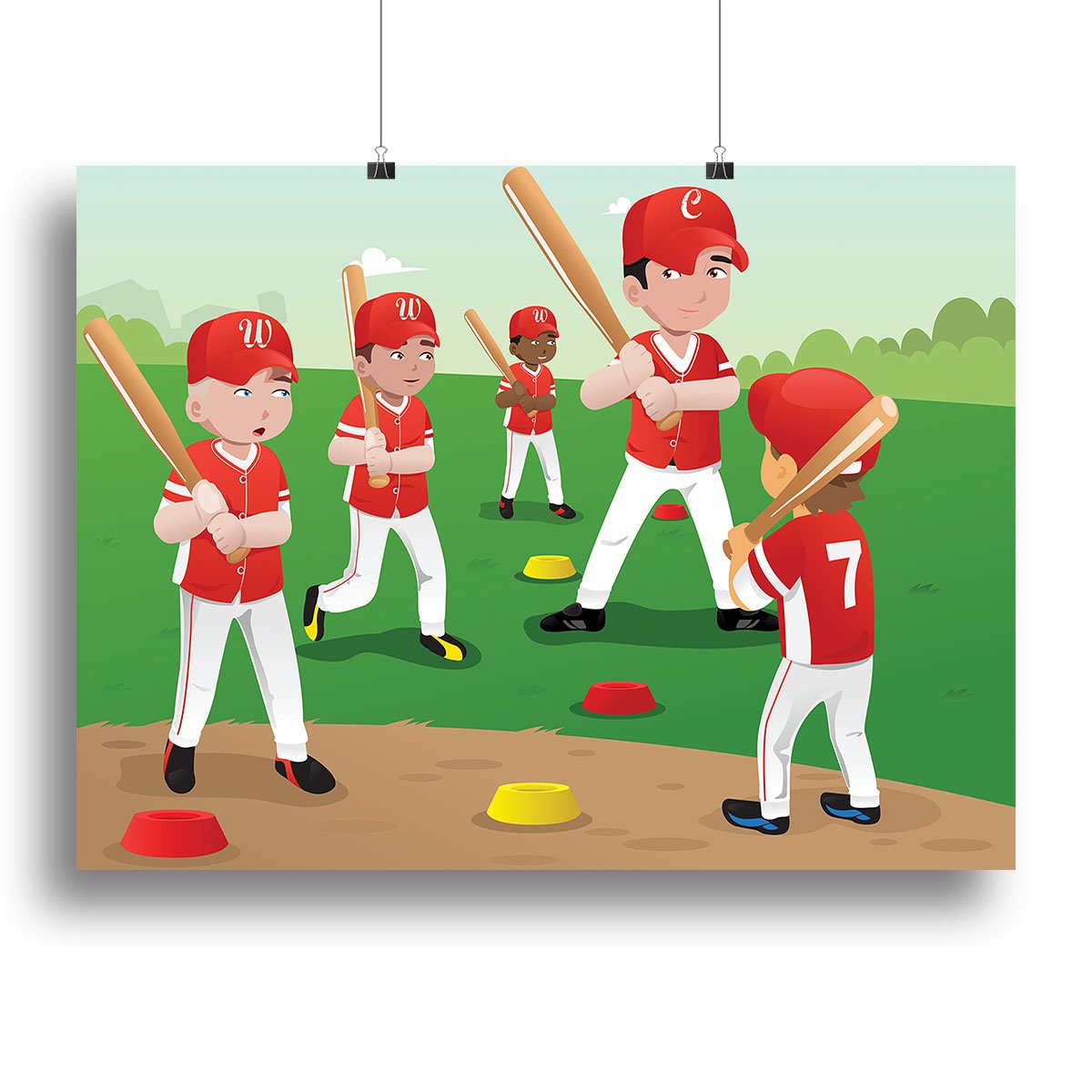 Kids practicing baseball Canvas Print or Poster