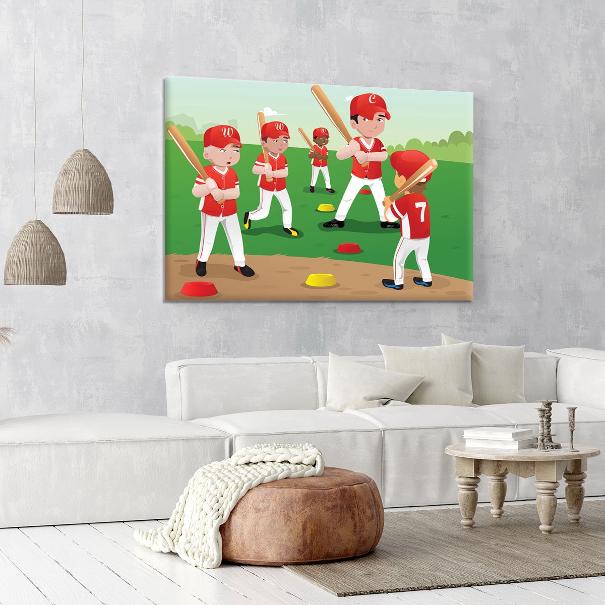 Kids practicing baseball Canvas Print or Poster