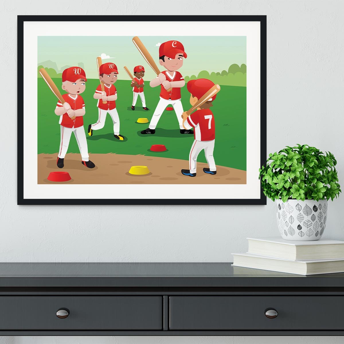 Kids practicing baseball Framed Print - Canvas Art Rocks - 1