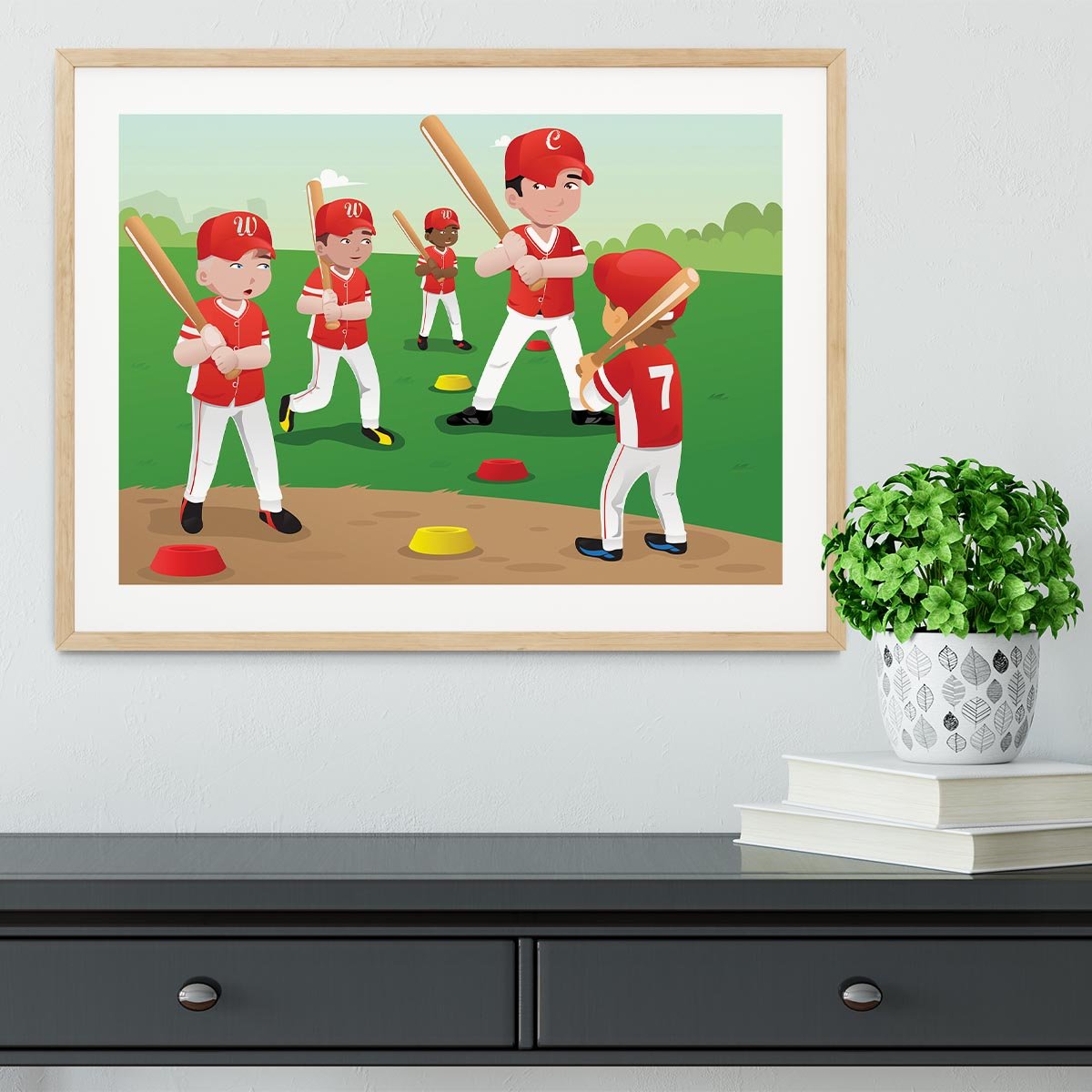 Kids practicing baseball Framed Print - Canvas Art Rocks - 3