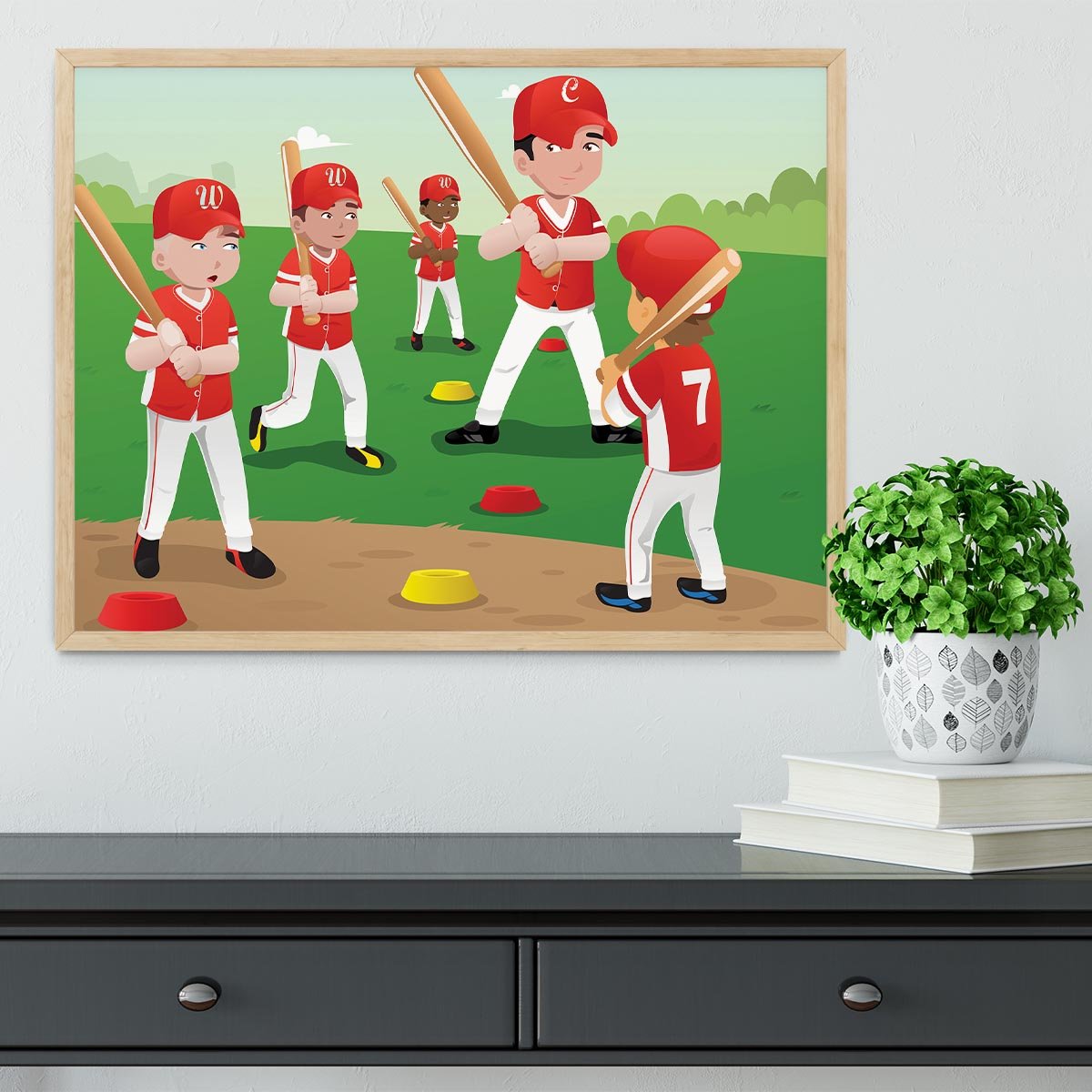Kids practicing baseball Framed Print - Canvas Art Rocks - 4