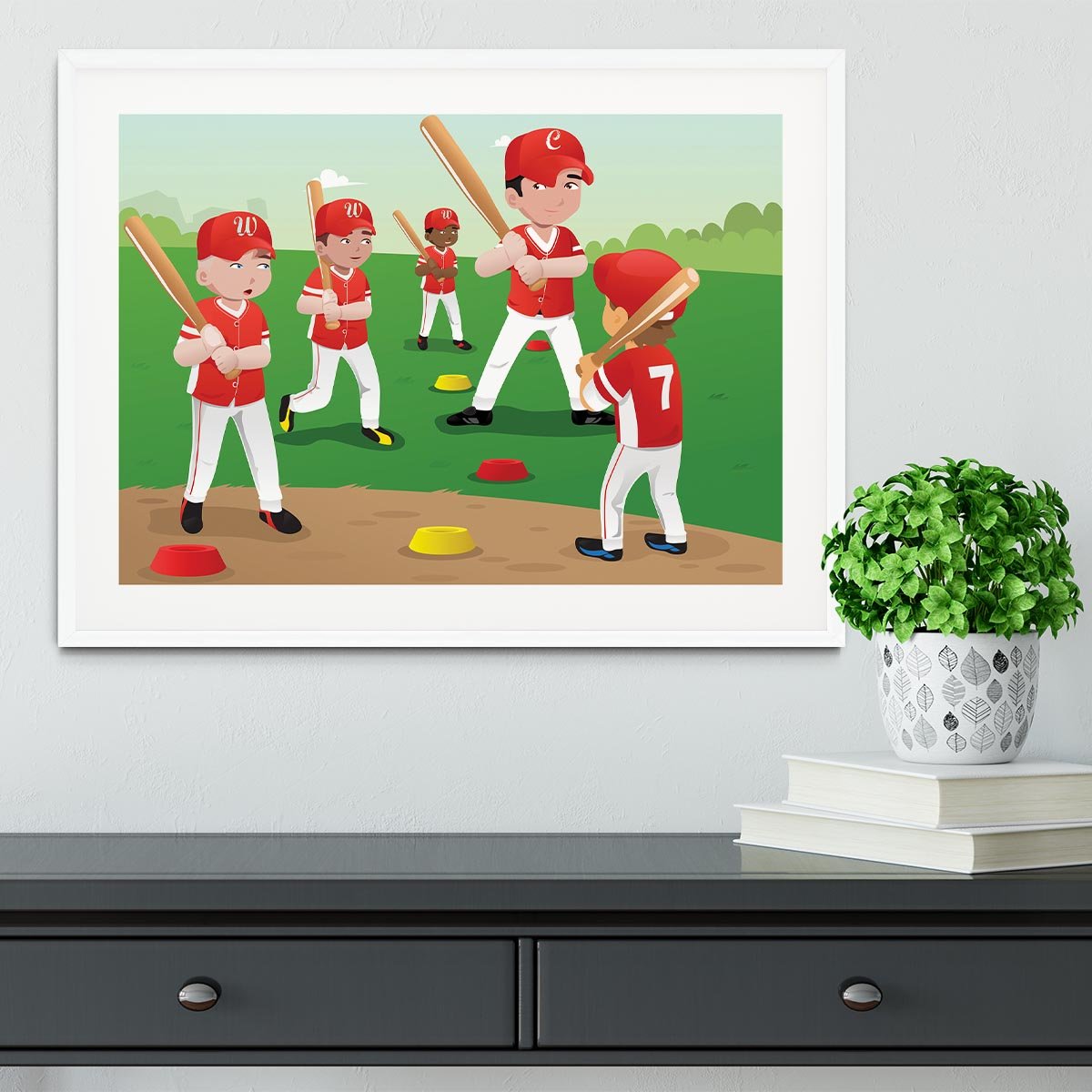 Kids practicing baseball Framed Print - Canvas Art Rocks - 5