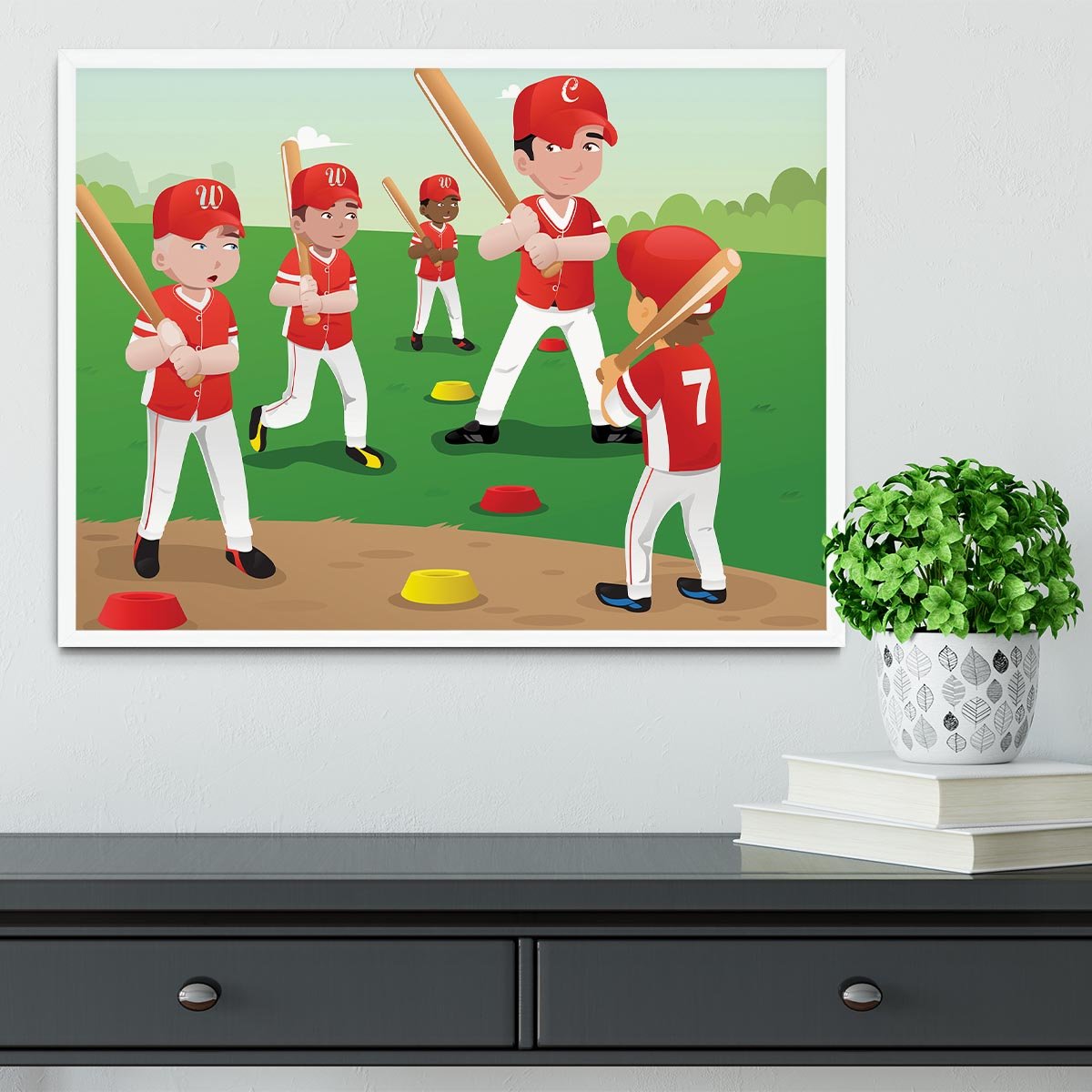 Kids practicing baseball Framed Print - Canvas Art Rocks -6