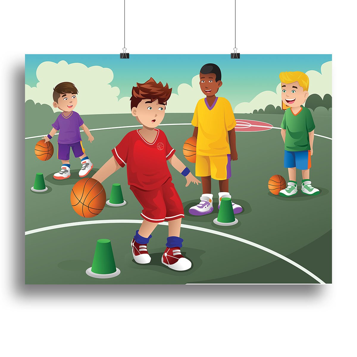 Kids practicing basketball Canvas Print or Poster