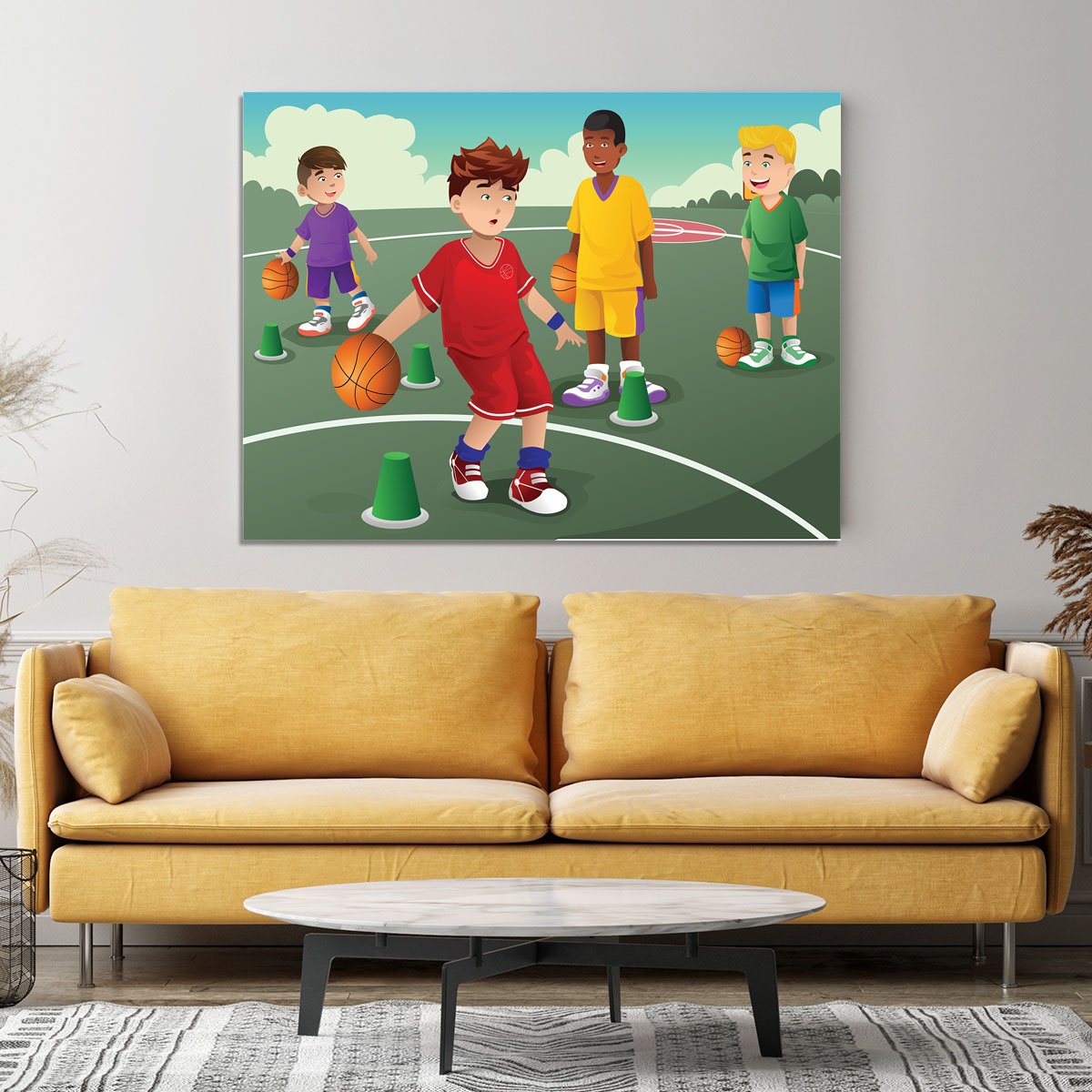 Kids practicing basketball Canvas Print or Poster
