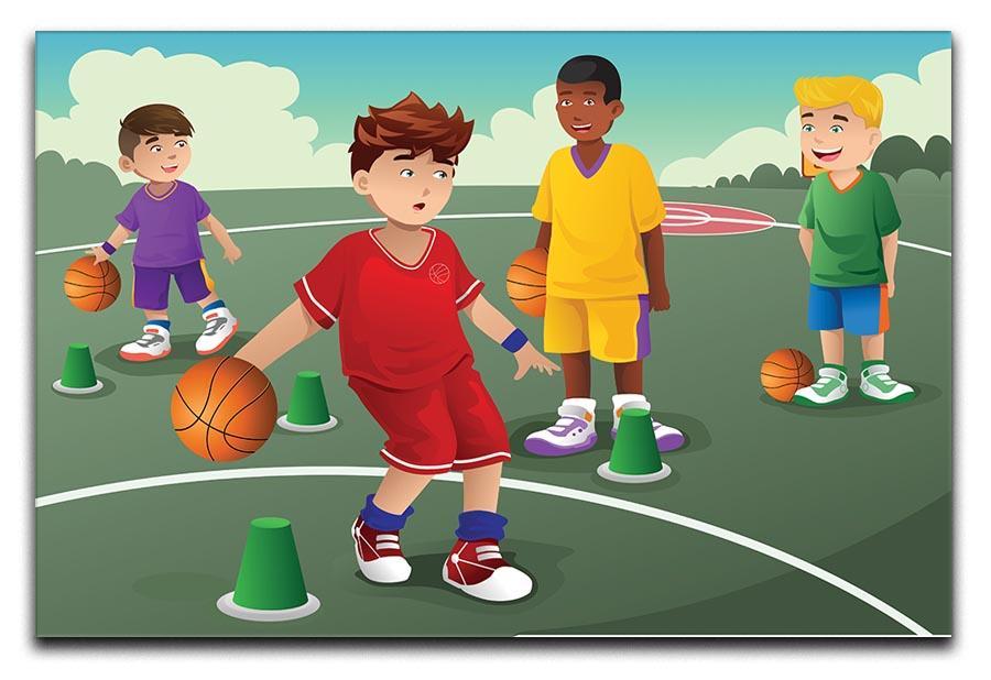 Kids practicing basketball Canvas Print or Poster  - Canvas Art Rocks - 1