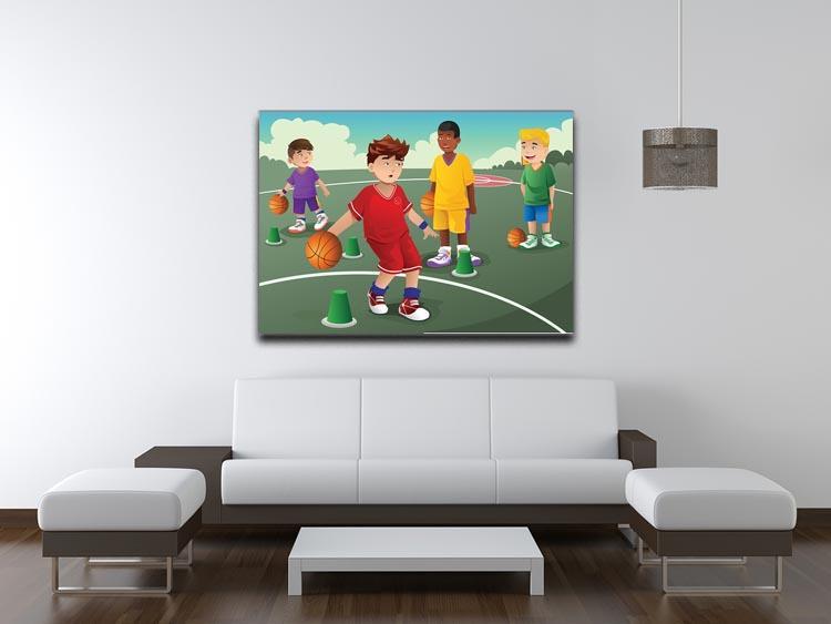 Kids practicing basketball Canvas Print or Poster - Canvas Art Rocks - 4