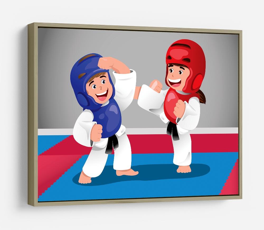 Kids practicing taekwondo in a dojo HD Metal Print