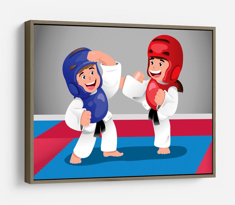 Kids practicing taekwondo in a dojo HD Metal Print