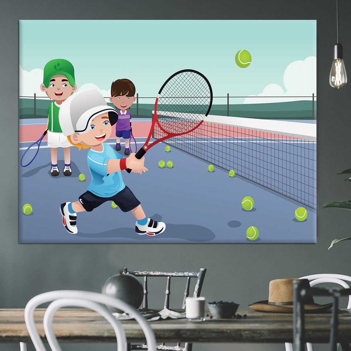 Kids practicing tennis Canvas Print or Poster
