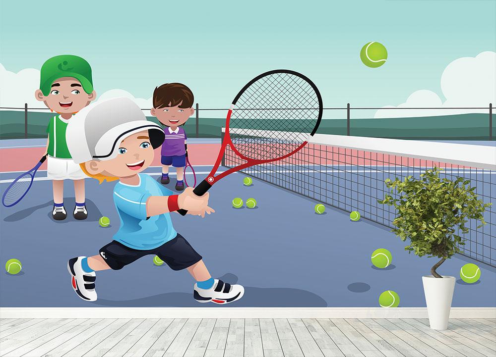 Kids practicing tennis Wall Mural Wallpaper - Canvas Art Rocks - 4