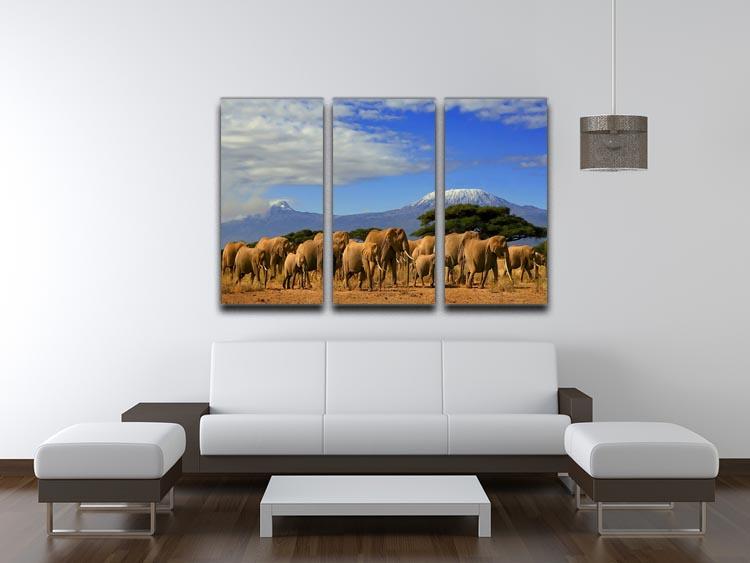 Kilimanjaro And Elephants 3 Split Panel Canvas Print - Canvas Art Rocks - 3