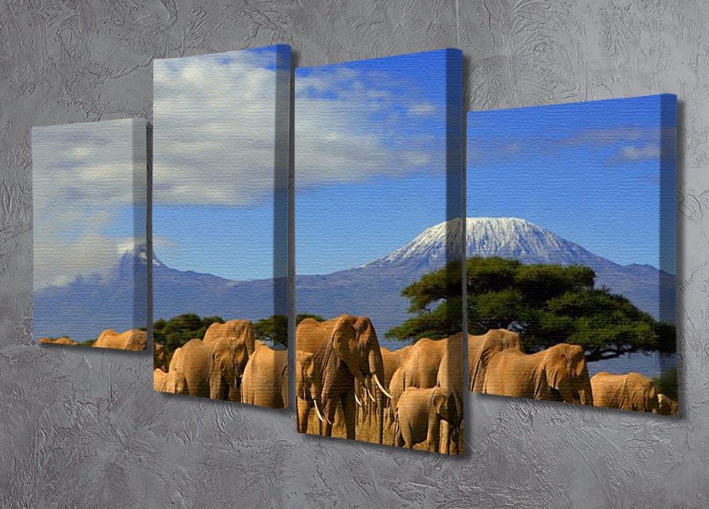 Kilimanjaro And Elephants 4 Split Panel Canvas - Canvas Art Rocks - 2