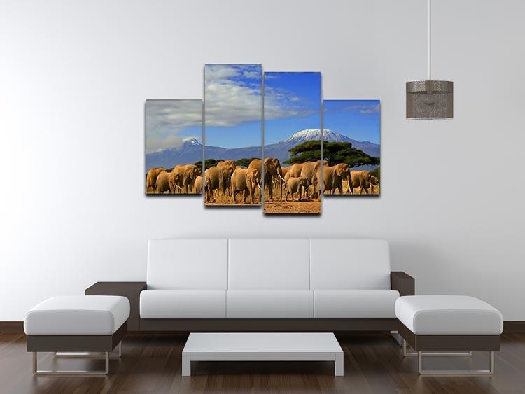 Kilimanjaro And Elephants 4 Split Panel Canvas - Canvas Art Rocks - 3