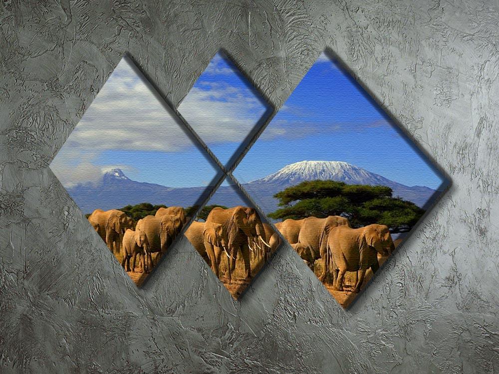Kilimanjaro And Elephants 4 Square Multi Panel Canvas - Canvas Art Rocks - 2