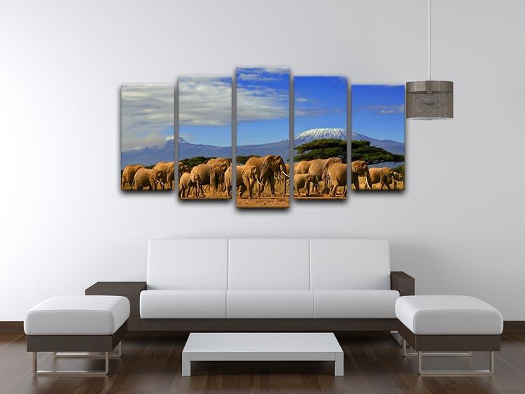 Kilimanjaro And Elephants 5 Split Panel Canvas - Canvas Art Rocks - 3