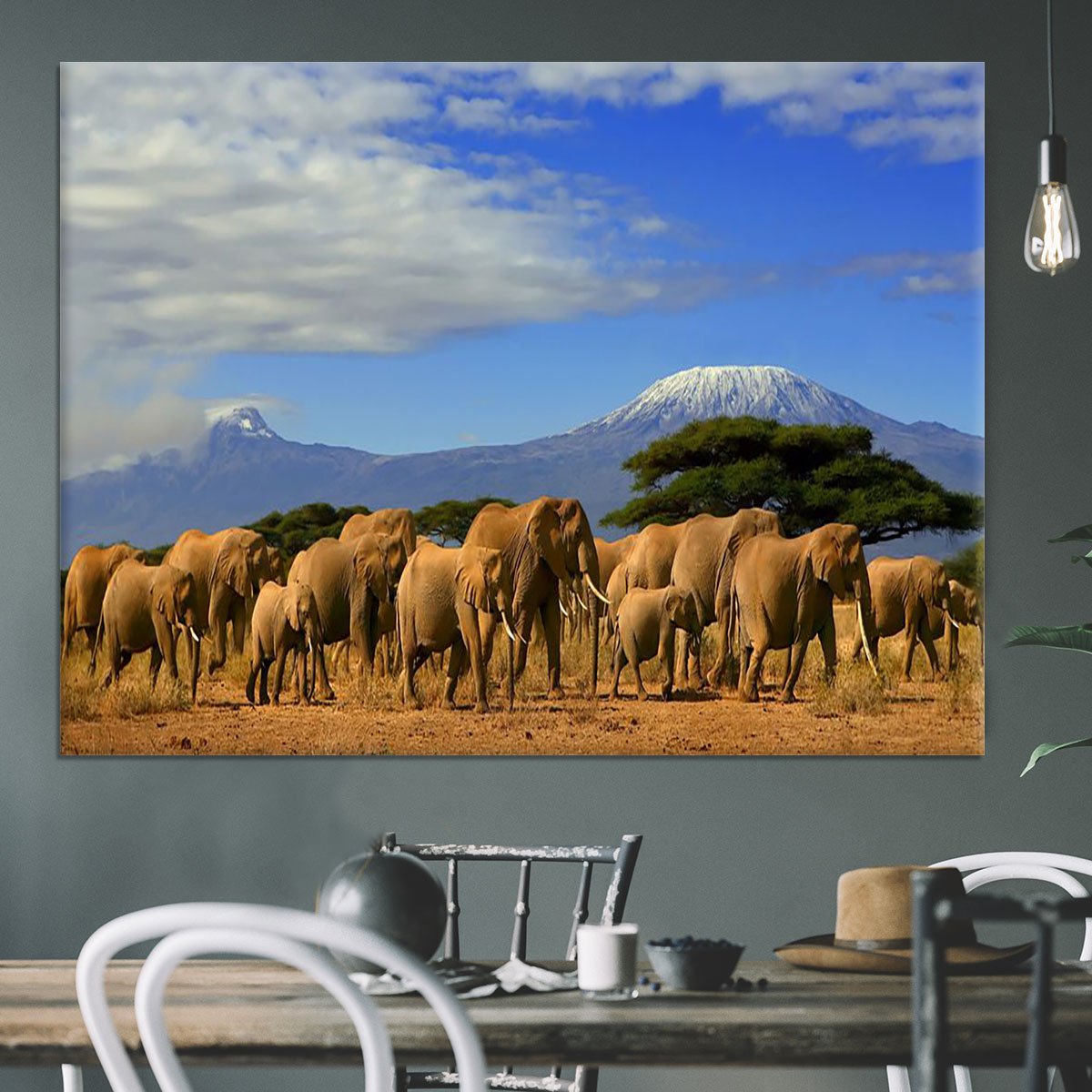 Kilimanjaro And Elephants Canvas Print or Poster
