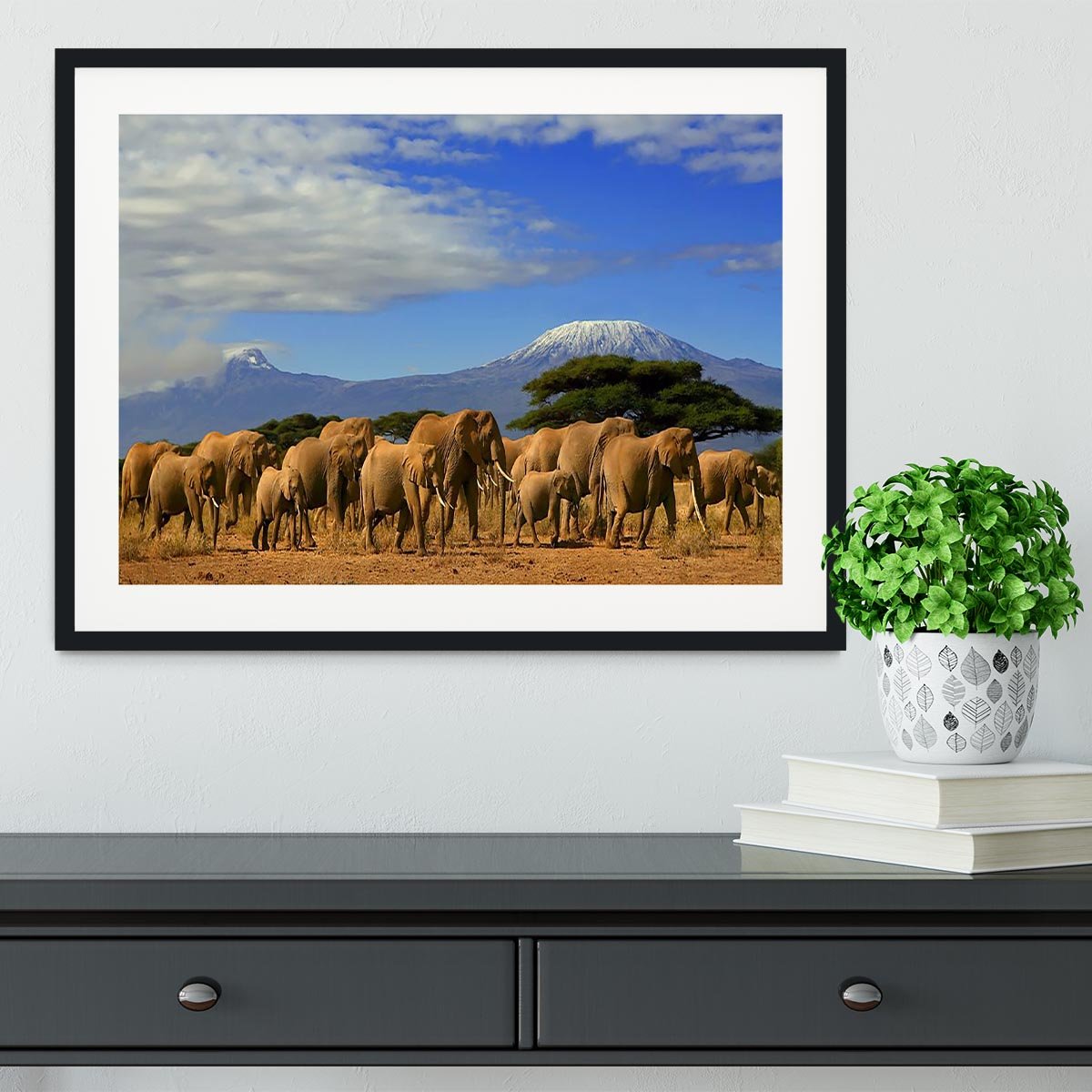 Kilimanjaro And Elephants Framed Print - Canvas Art Rocks - 1