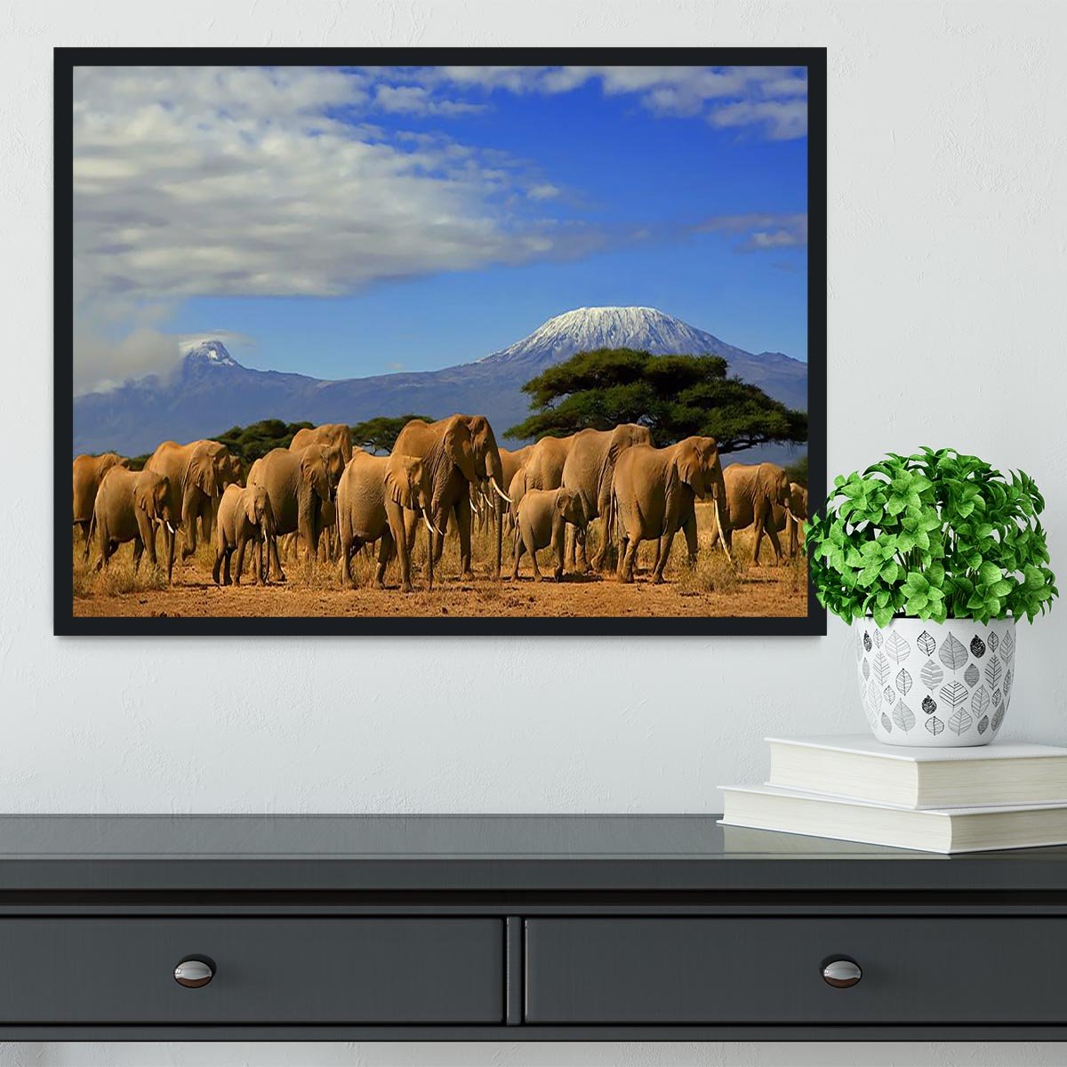 Kilimanjaro And Elephants Framed Print - Canvas Art Rocks - 2