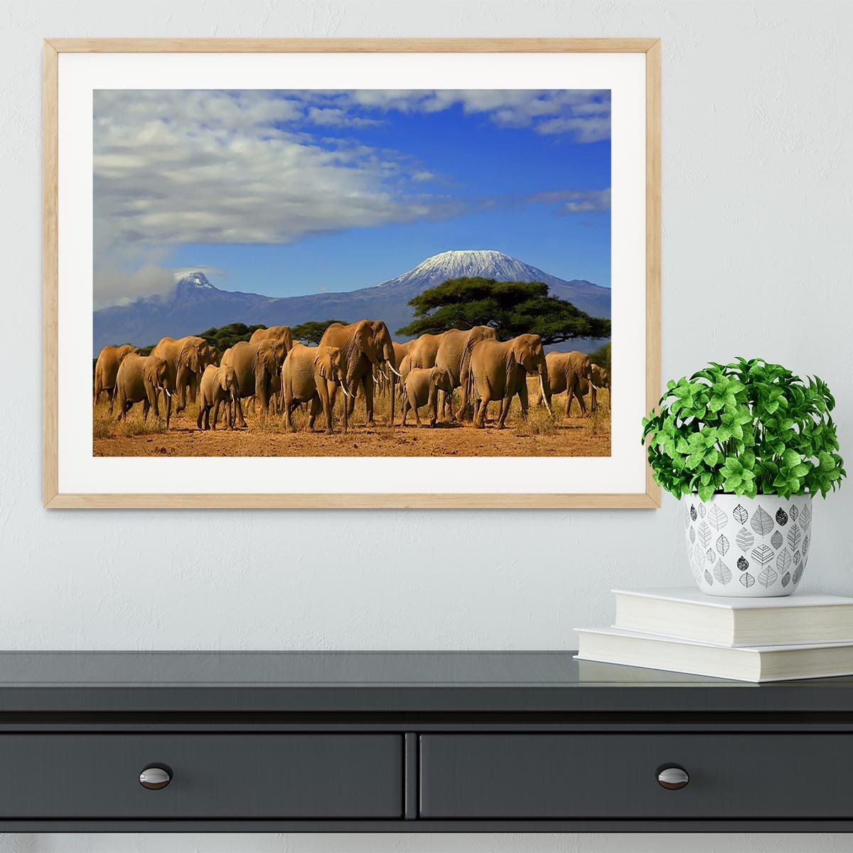Kilimanjaro And Elephants Framed Print - Canvas Art Rocks - 3