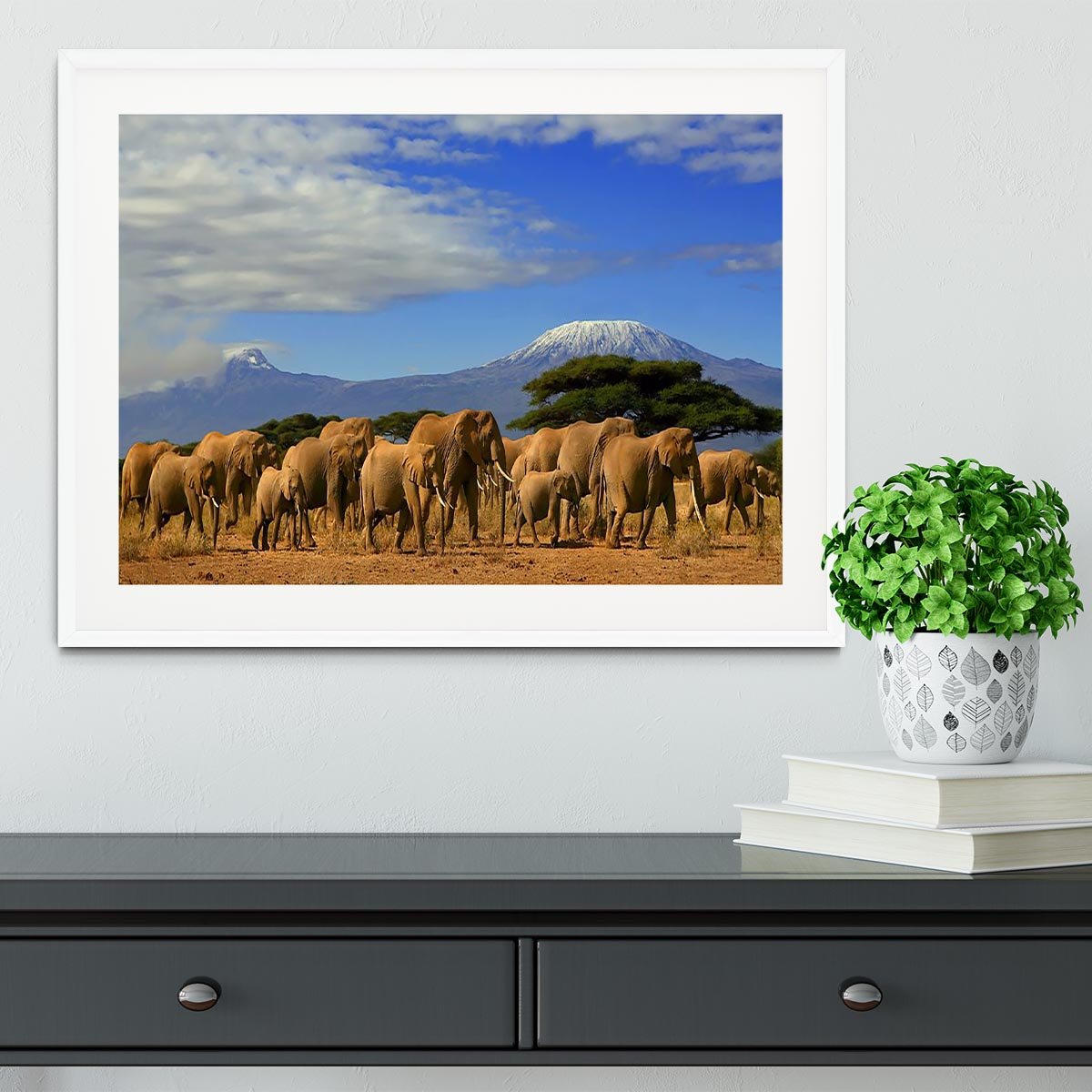 Kilimanjaro And Elephants Framed Print - Canvas Art Rocks - 5