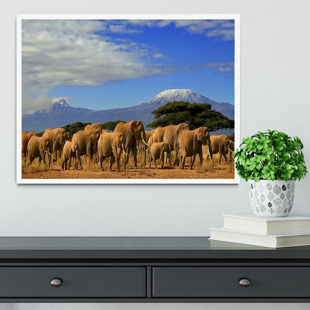 Kilimanjaro And Elephants Framed Print - Canvas Art Rocks -6